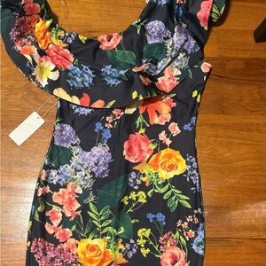 One shoulder floral stretchy dress
